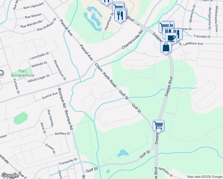 map of restaurants, bars, coffee shops, grocery stores, and more near 24 Rue Boisée in Dieppe