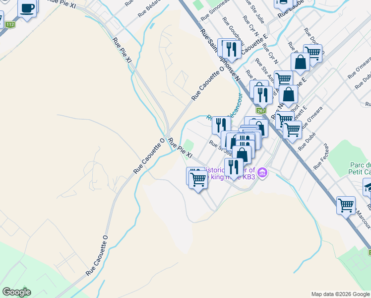 map of restaurants, bars, coffee shops, grocery stores, and more near 265 Rue Pie XI in Thetford Mines