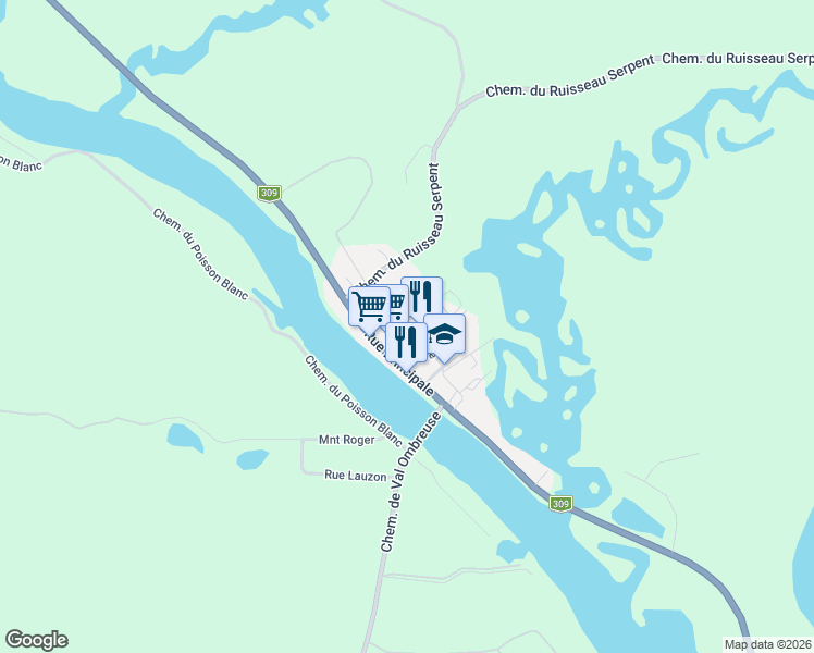 map of restaurants, bars, coffee shops, grocery stores, and more near Rue Saint Denis in Laurentides
