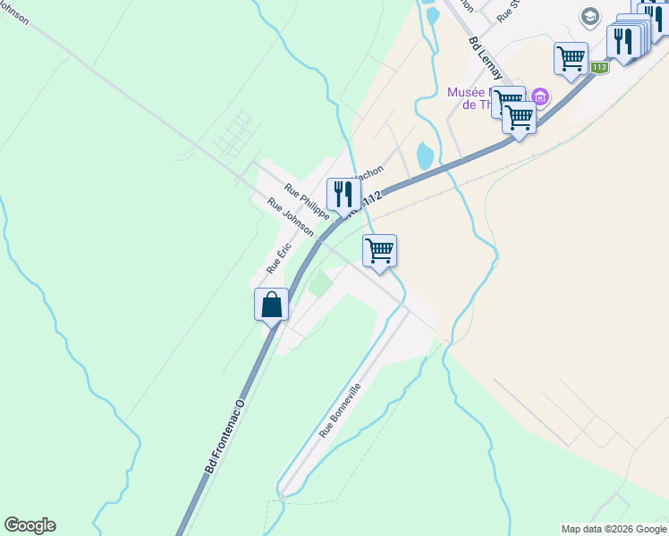 map of restaurants, bars, coffee shops, grocery stores, and more near 989 Rue des Loisirs in Thetford Mines