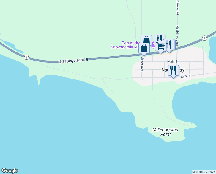 map of restaurants, bars, coffee shops, grocery stores, and more near 41 South Middle Beach Road in Naubinway