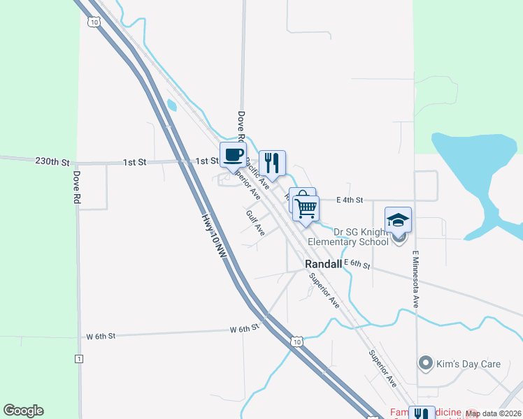 map of restaurants, bars, coffee shops, grocery stores, and more near in Randall