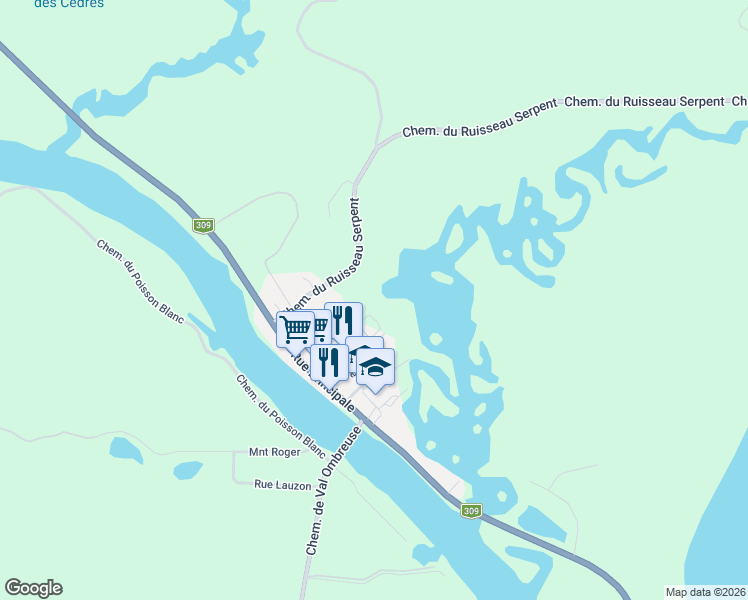 map of restaurants, bars, coffee shops, grocery stores, and more near Rue Saint Denis in Laurentides