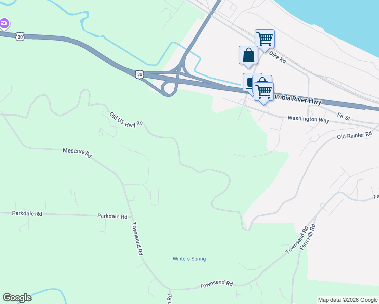 map of restaurants, bars, coffee shops, grocery stores, and more near 29203 Washington Way in Rainier