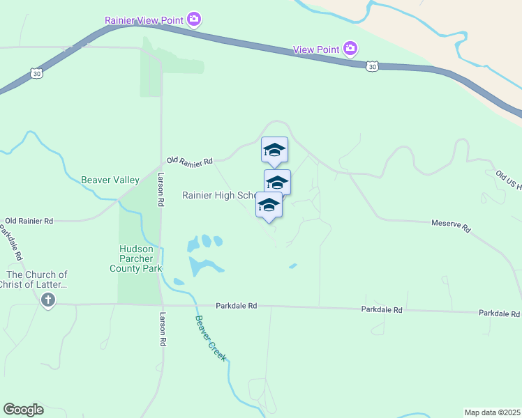map of restaurants, bars, coffee shops, grocery stores, and more near 28170 Old Rainier Road in Rainier