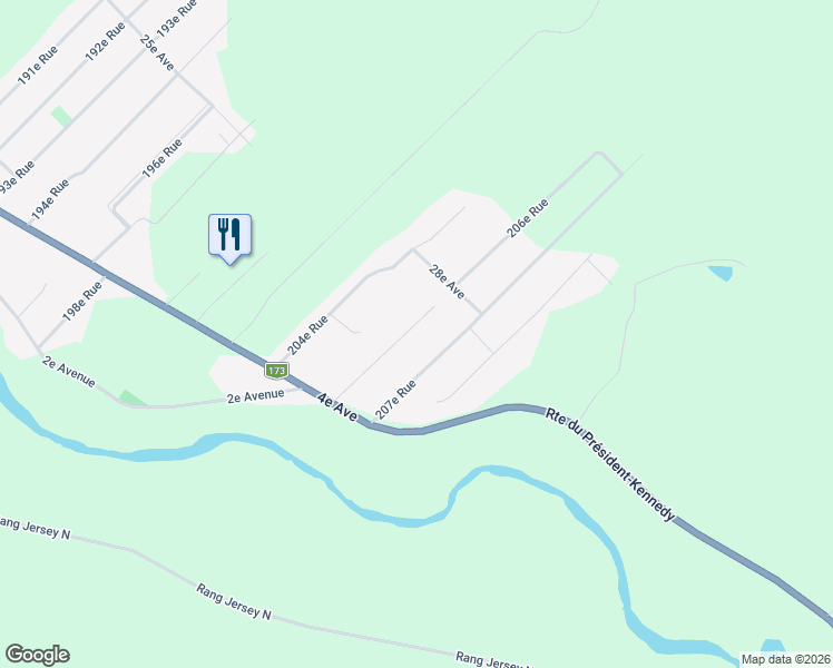 map of restaurants, bars, coffee shops, grocery stores, and more near 2530 206e Rue in Saint-Georges