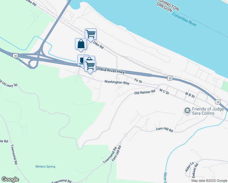 map of restaurants, bars, coffee shops, grocery stores, and more near 29575 Larch Street in Rainier