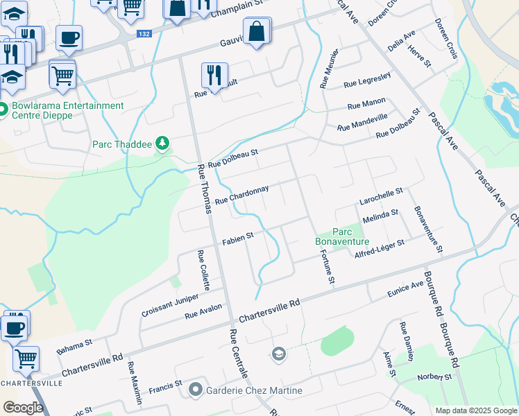 map of restaurants, bars, coffee shops, grocery stores, and more near 35 Cabernet Court in Dieppe