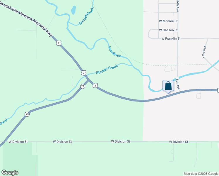 map of restaurants, bars, coffee shops, grocery stores, and more near 1702-1898 U.S. 2 in Iron River