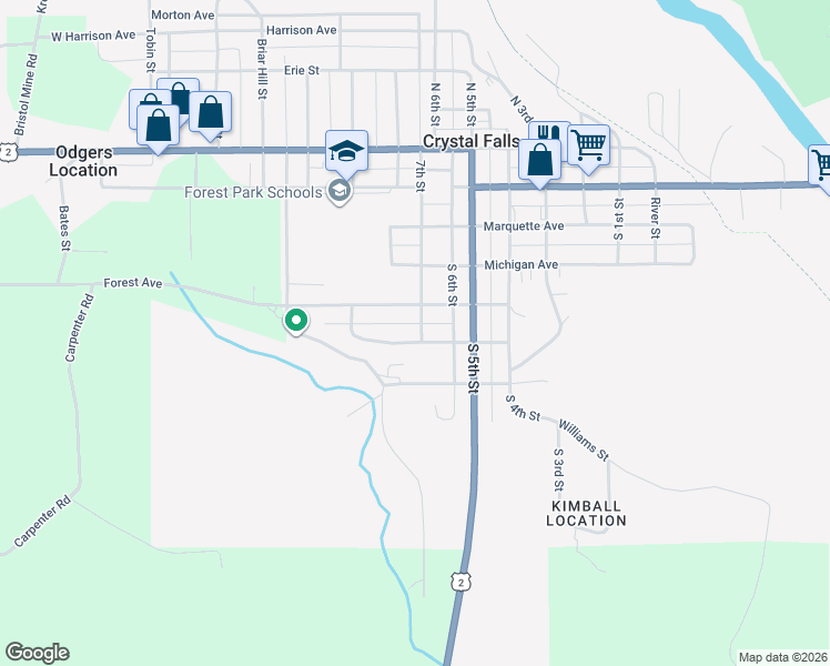 map of restaurants, bars, coffee shops, grocery stores, and more near 701-799 Forest Avenue in Crystal Falls