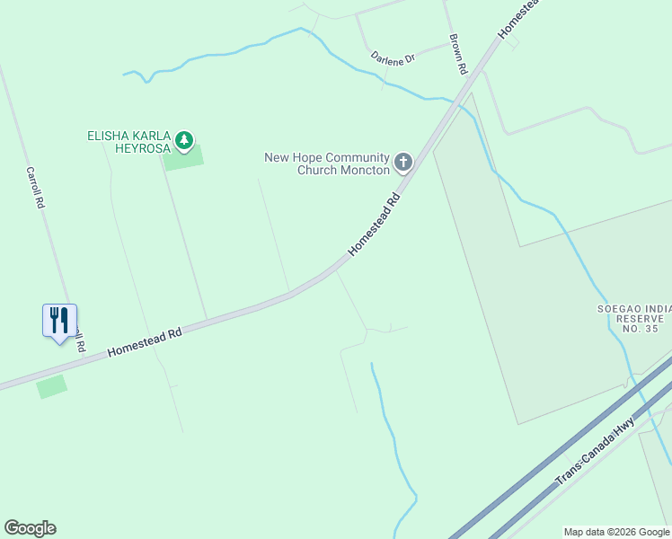 map of restaurants, bars, coffee shops, grocery stores, and more near 47492 Homestead Road in Moncton