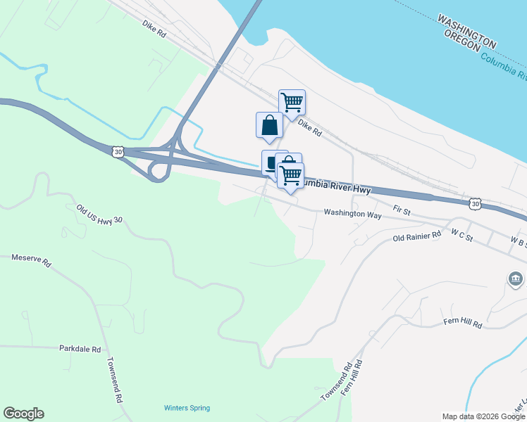 map of restaurants, bars, coffee shops, grocery stores, and more near Rockcrest Street in Rainier