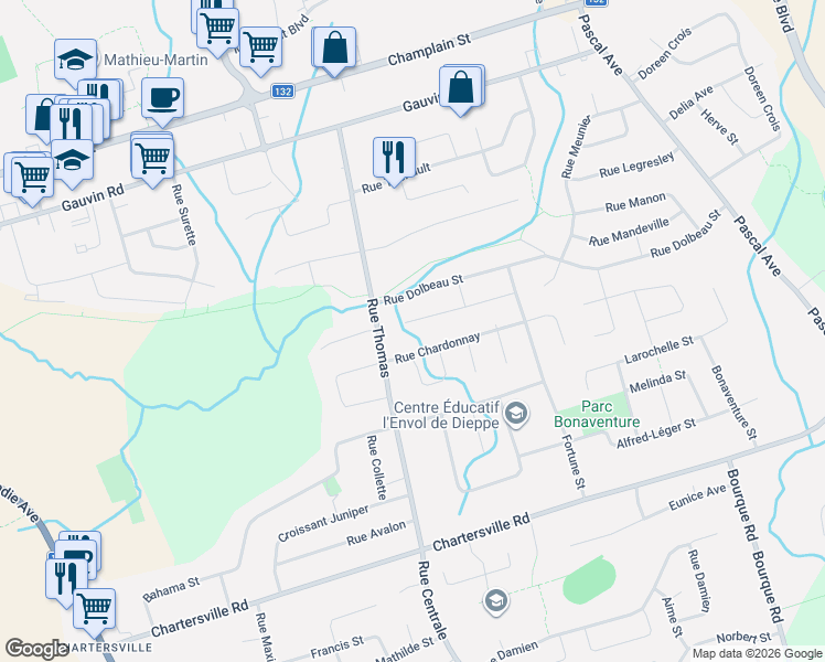 map of restaurants, bars, coffee shops, grocery stores, and more near 142 Rue Chianti in Dieppe
