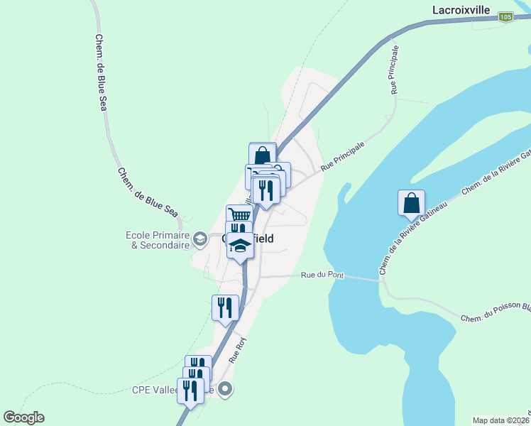 map of restaurants, bars, coffee shops, grocery stores, and more near 86 Rue Principale in Gracefield