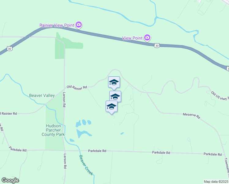 map of restaurants, bars, coffee shops, grocery stores, and more near 28168 Old Rainier Road in Rainier