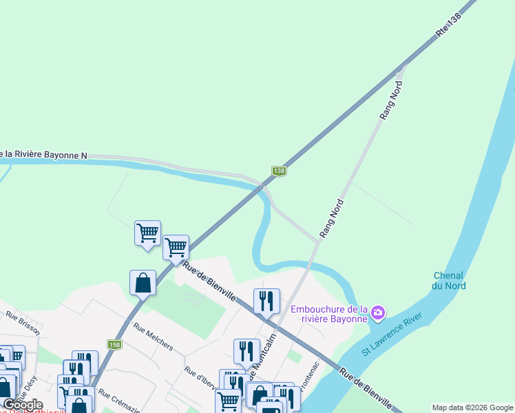 map of restaurants, bars, coffee shops, grocery stores, and more near 11 Rue Notre Dame in Berthierville