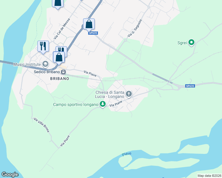 map of restaurants, bars, coffee shops, grocery stores, and more near 5 Via San Ubaldo in Sedico