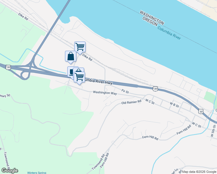 map of restaurants, bars, coffee shops, grocery stores, and more near 29590 Fir Street in Rainier