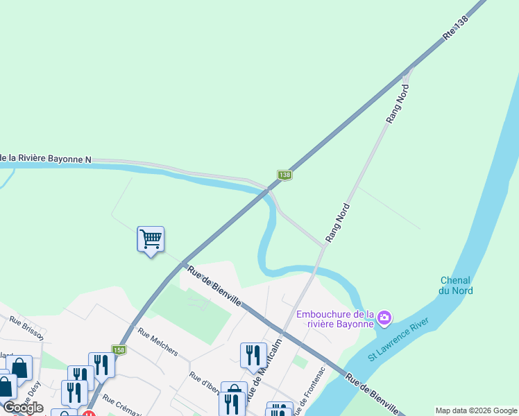 map of restaurants, bars, coffee shops, grocery stores, and more near 11 Rue Notre Dame in Berthierville