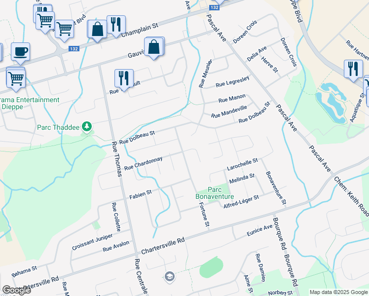 map of restaurants, bars, coffee shops, grocery stores, and more near 12 Syrah Court in Dieppe