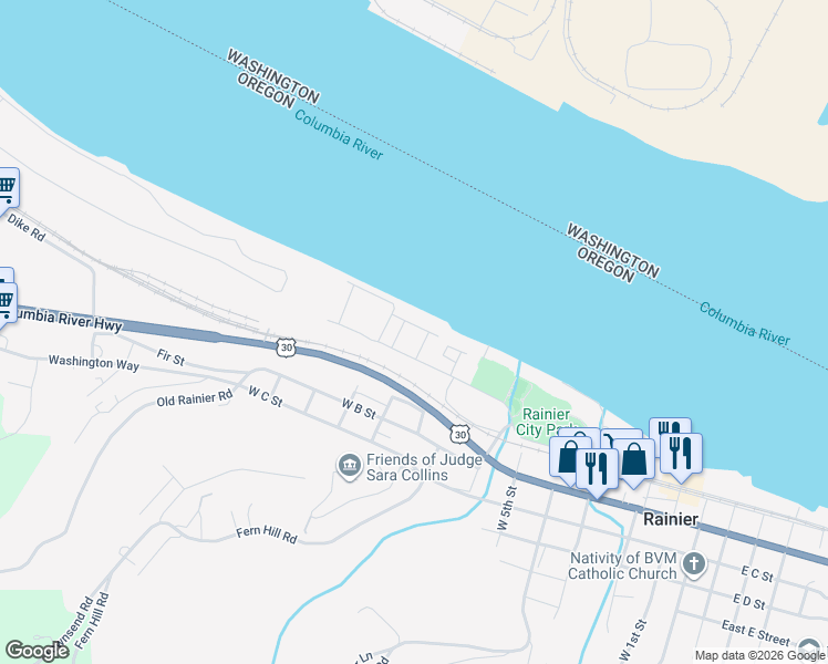 map of restaurants, bars, coffee shops, grocery stores, and more near 808 King Drive in Rainier