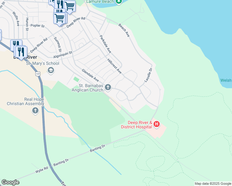 map of restaurants, bars, coffee shops, grocery stores, and more near 4 Kelvin Crescent in Deep River