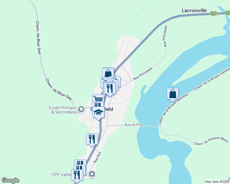 map of restaurants, bars, coffee shops, grocery stores, and more near 33 Rue Principale in Gracefield