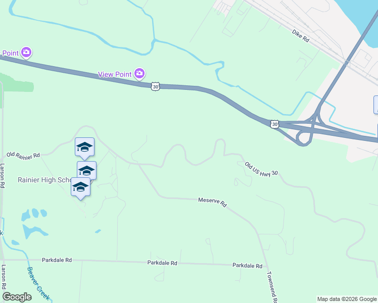 map of restaurants, bars, coffee shops, grocery stores, and more near Old Rainier Road in Rainier