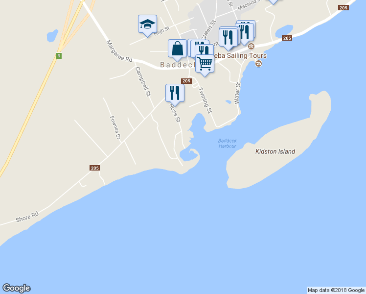 map of restaurants, bars, coffee shops, grocery stores, and more near 54 Ross Street in Baddeck