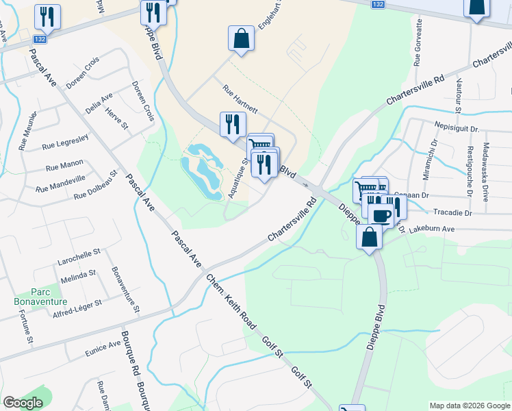 map of restaurants, bars, coffee shops, grocery stores, and more near 3300 Principale-Ouest Avenue in Dieppe