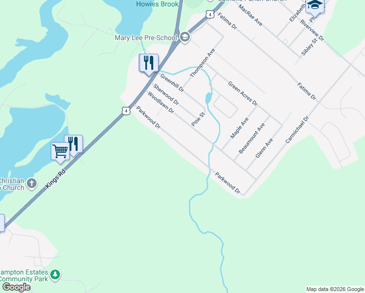 map of restaurants, bars, coffee shops, grocery stores, and more near 60 Parkwood Drive in Sydney River