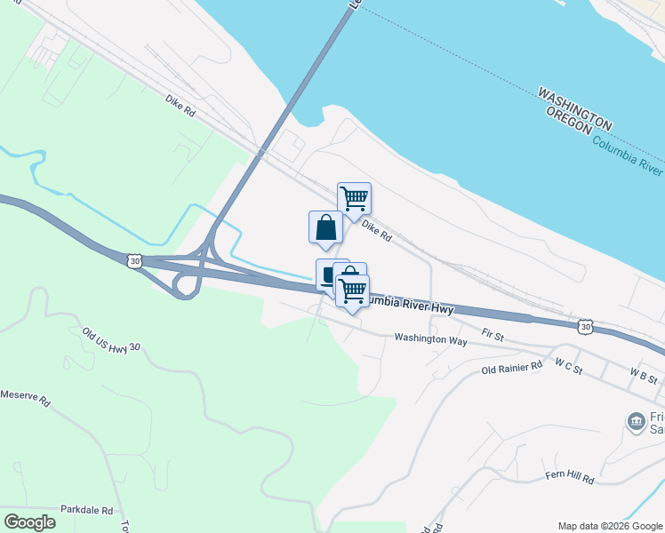 map of restaurants, bars, coffee shops, grocery stores, and more near Rockcrest Street in Rainier