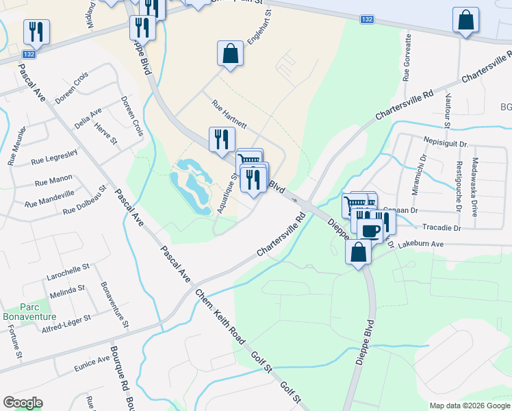 map of restaurants, bars, coffee shops, grocery stores, and more near 3300 Principale-Ouest Avenue in Dieppe