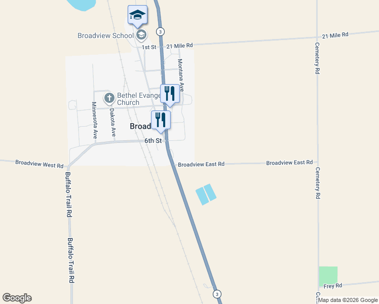 map of restaurants, bars, coffee shops, grocery stores, and more near 13787 Broadview East Road in Broadview