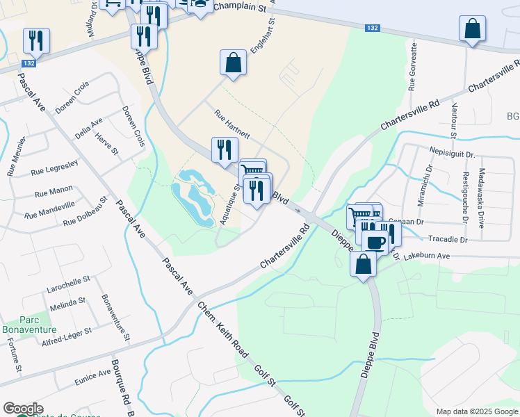 map of restaurants, bars, coffee shops, grocery stores, and more near 3139 Principale-Ouest Avenue in Dieppe
