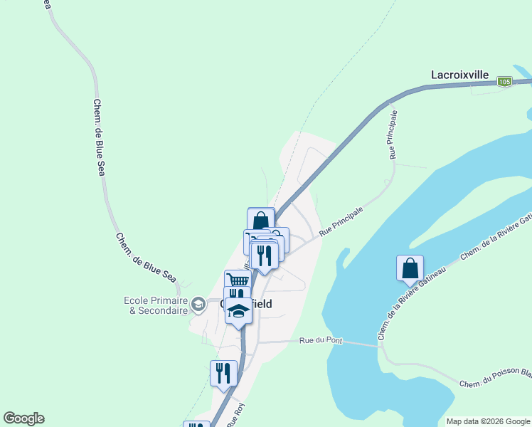 map of restaurants, bars, coffee shops, grocery stores, and more near 33 Rue Vaillancourt in Gracefield