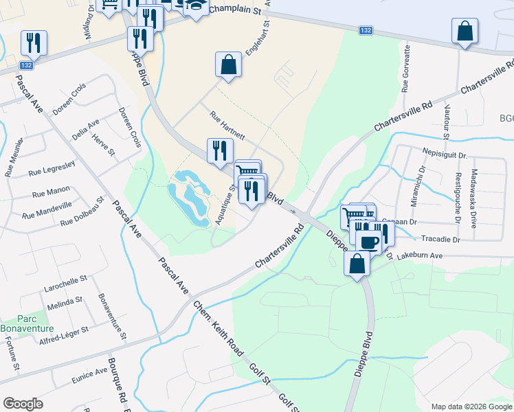 map of restaurants, bars, coffee shops, grocery stores, and more near 3329 Principale-Ouest Avenue in Dieppe