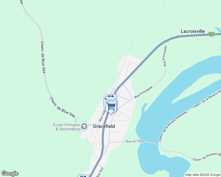 map of restaurants, bars, coffee shops, grocery stores, and more near 33 Rue Vaillancourt in Gracefield