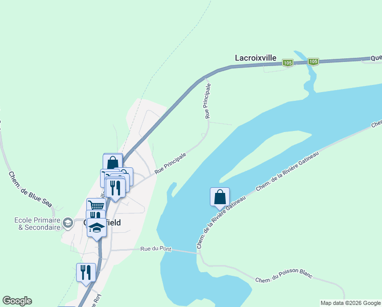 map of restaurants, bars, coffee shops, grocery stores, and more near 86 Rue Principale in Gracefield