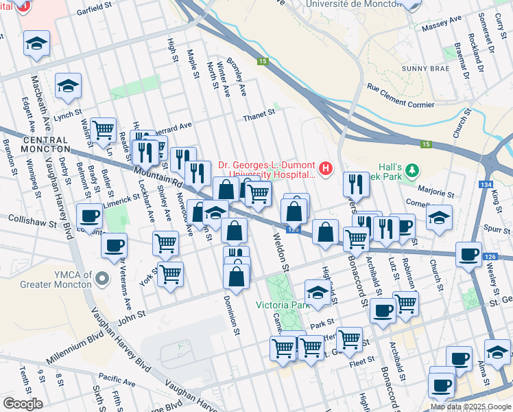 map of restaurants, bars, coffee shops, grocery stores, and more near 20 Winter Avenue in Moncton