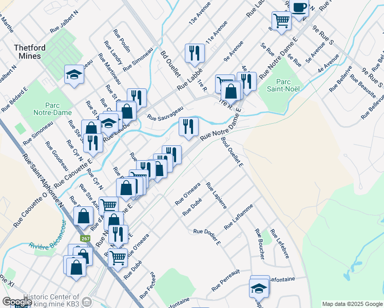 map of restaurants, bars, coffee shops, grocery stores, and more near 514 Rue Notre-Dame Est in Thetford Mines