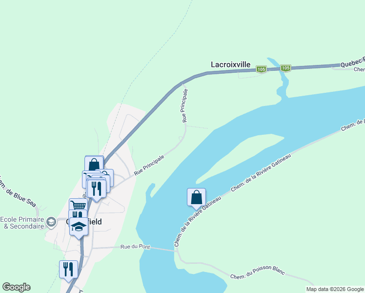 map of restaurants, bars, coffee shops, grocery stores, and more near 94 Rue Principale in Gracefield
