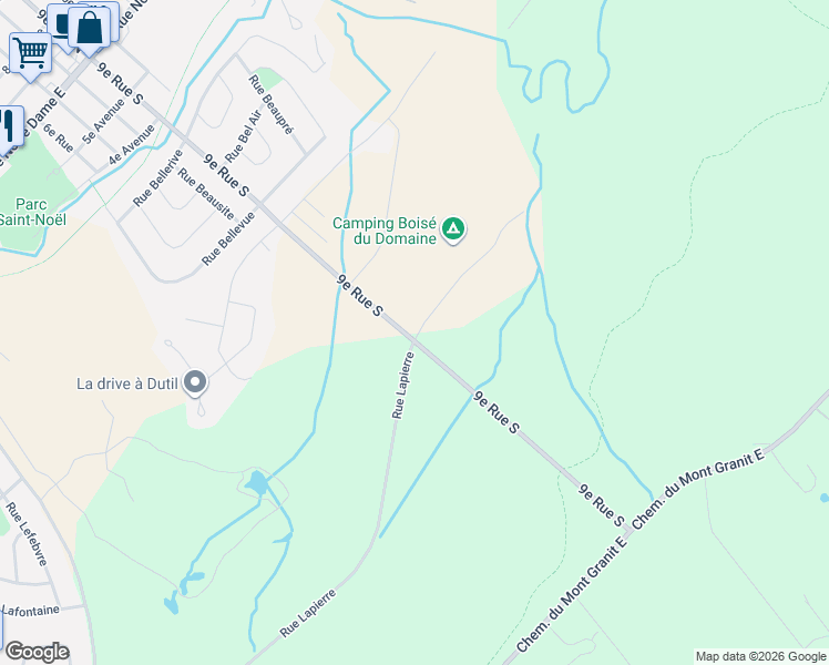 map of restaurants, bars, coffee shops, grocery stores, and more near 755 9e Rue Sud in Thetford Mines