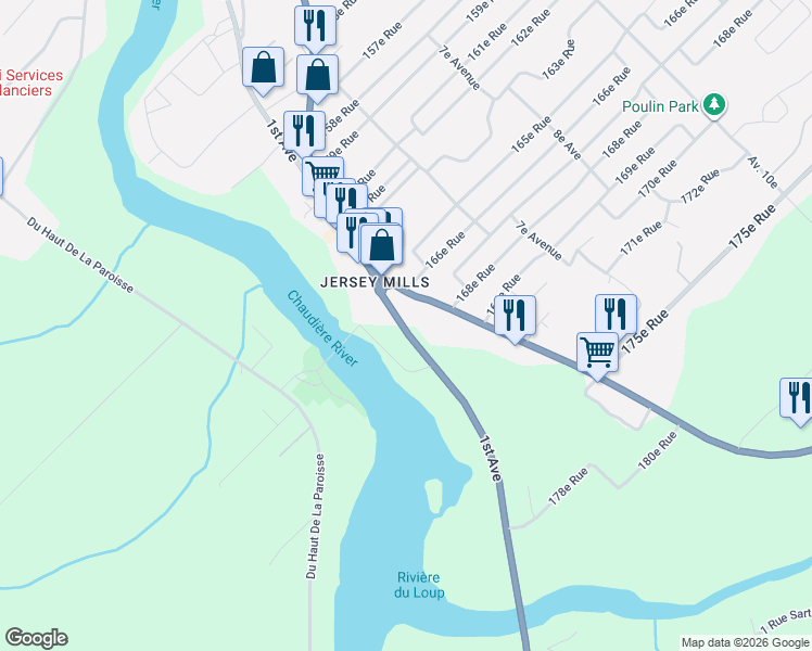 map of restaurants, bars, coffee shops, grocery stores, and more near 17090 1re Avenue in Saint-Georges