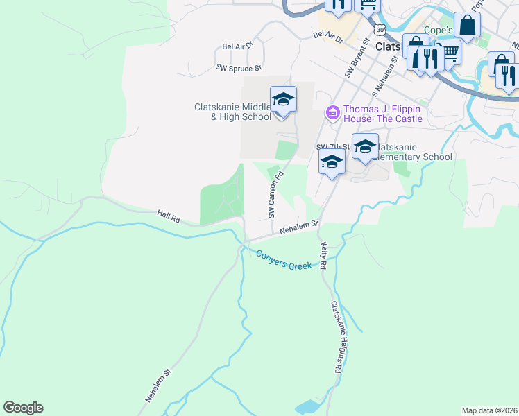 map of restaurants, bars, coffee shops, grocery stores, and more near in Clatskanie
