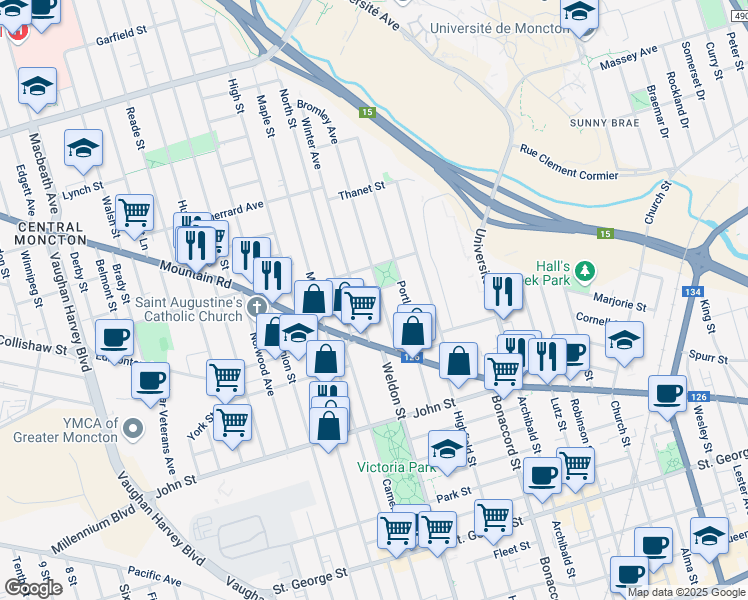 map of restaurants, bars, coffee shops, grocery stores, and more near 48 Bromley Avenue in Moncton