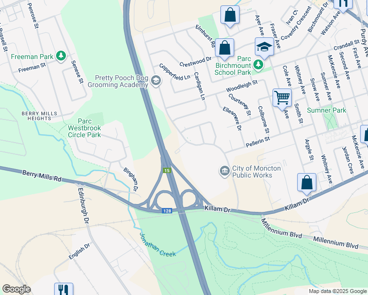 map of restaurants, bars, coffee shops, grocery stores, and more near 210 Worthington Avenue in Moncton