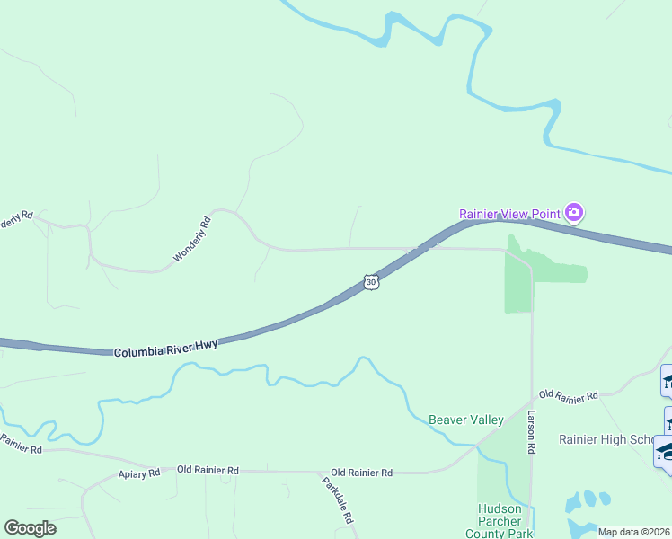 map of restaurants, bars, coffee shops, grocery stores, and more near U.S. 30 in Rainier