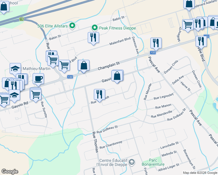 map of restaurants, bars, coffee shops, grocery stores, and more near in Dieppe