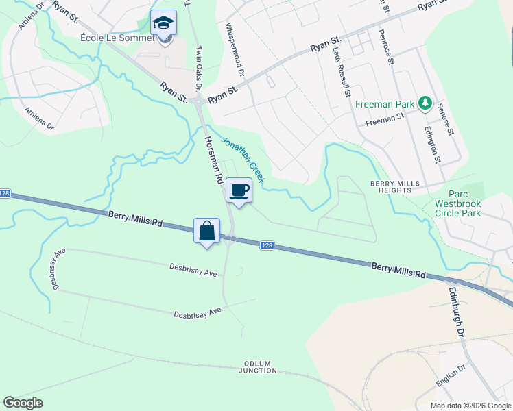 map of restaurants, bars, coffee shops, grocery stores, and more near 39 Sequoia Drive in Moncton